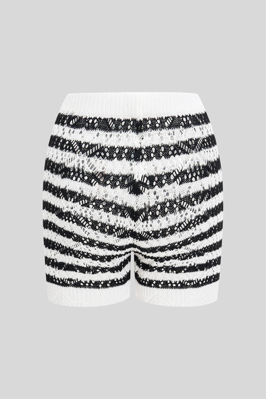 Knit Hollow Out Contrast Stripe Print Tank Top And Shorts Set