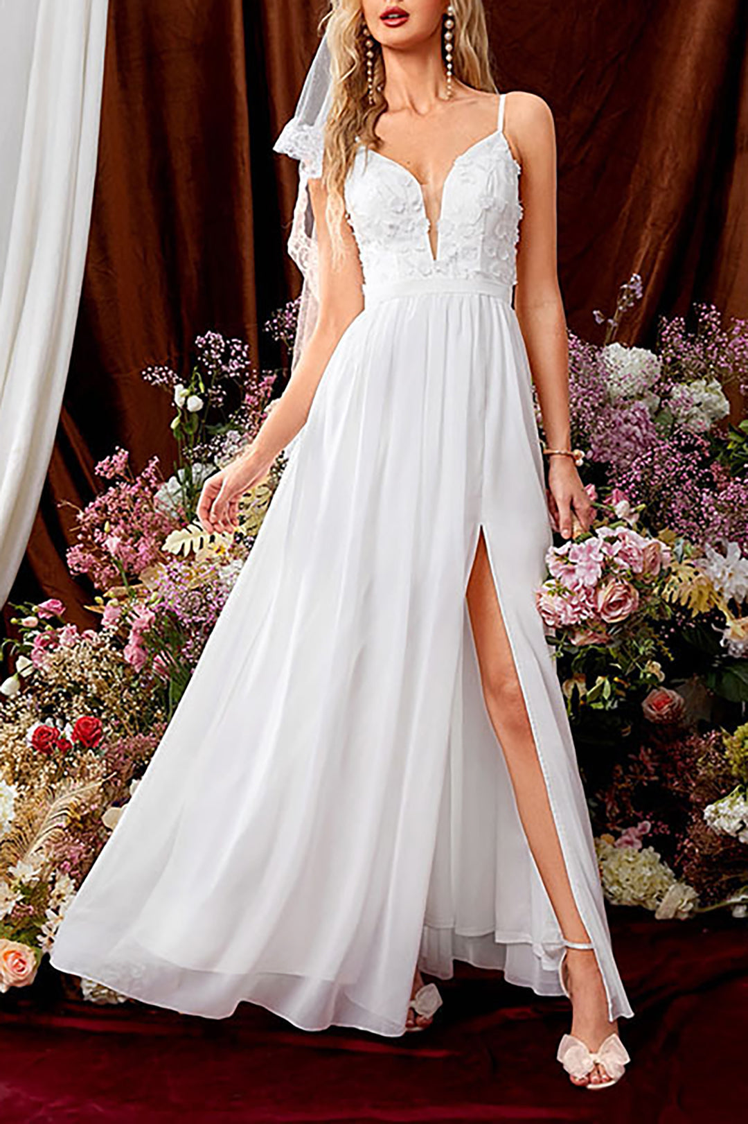 Lace Appliques Slip Maxi Dress