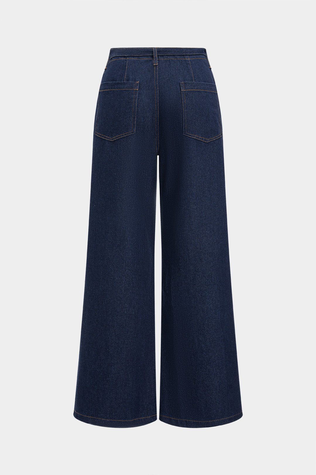 Denim High Waist Belted Wide Leg Jeans