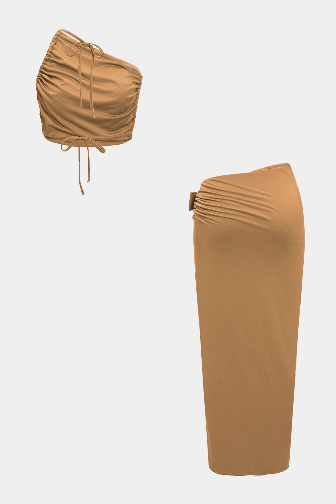 Asymmetrical Ruched Tank Top And Tie-Up Slit Skirt Set