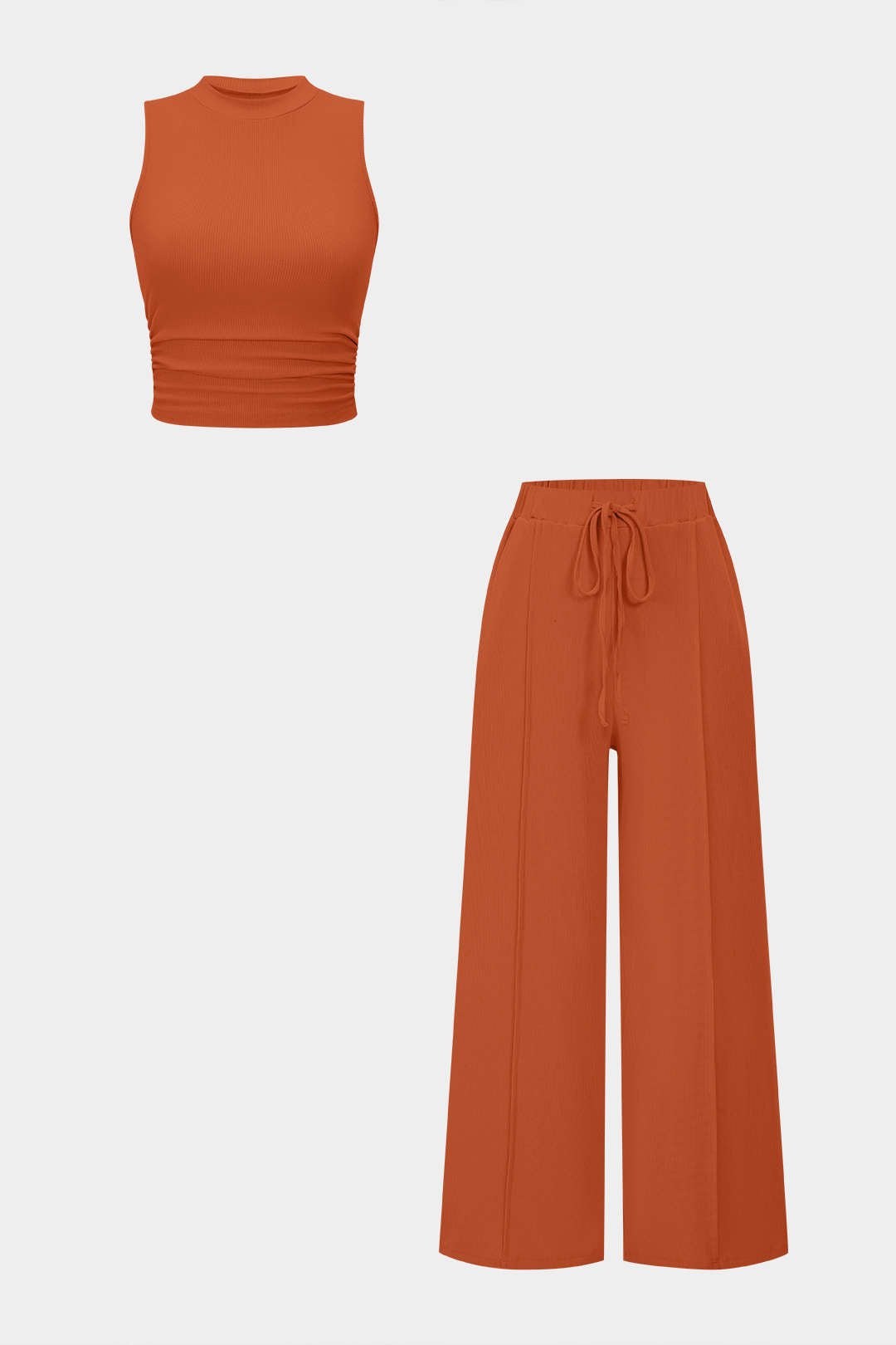 Solid Tank Top And Drawstring Trousers Set
