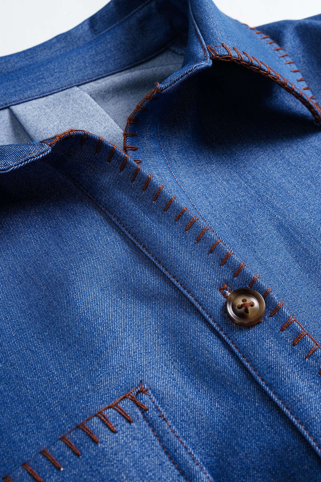 Denim Button Smocked Long Sleeve Shirt