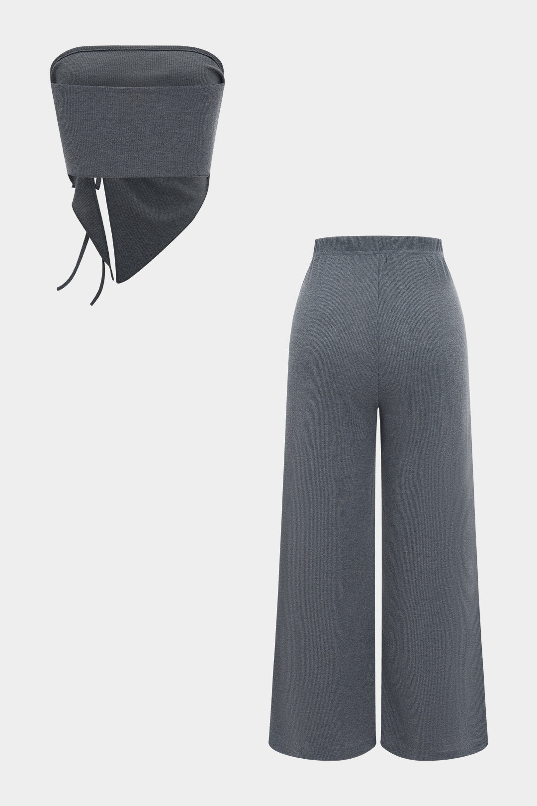 Asymmetrical Drawstring Tube Top And Trousers Set