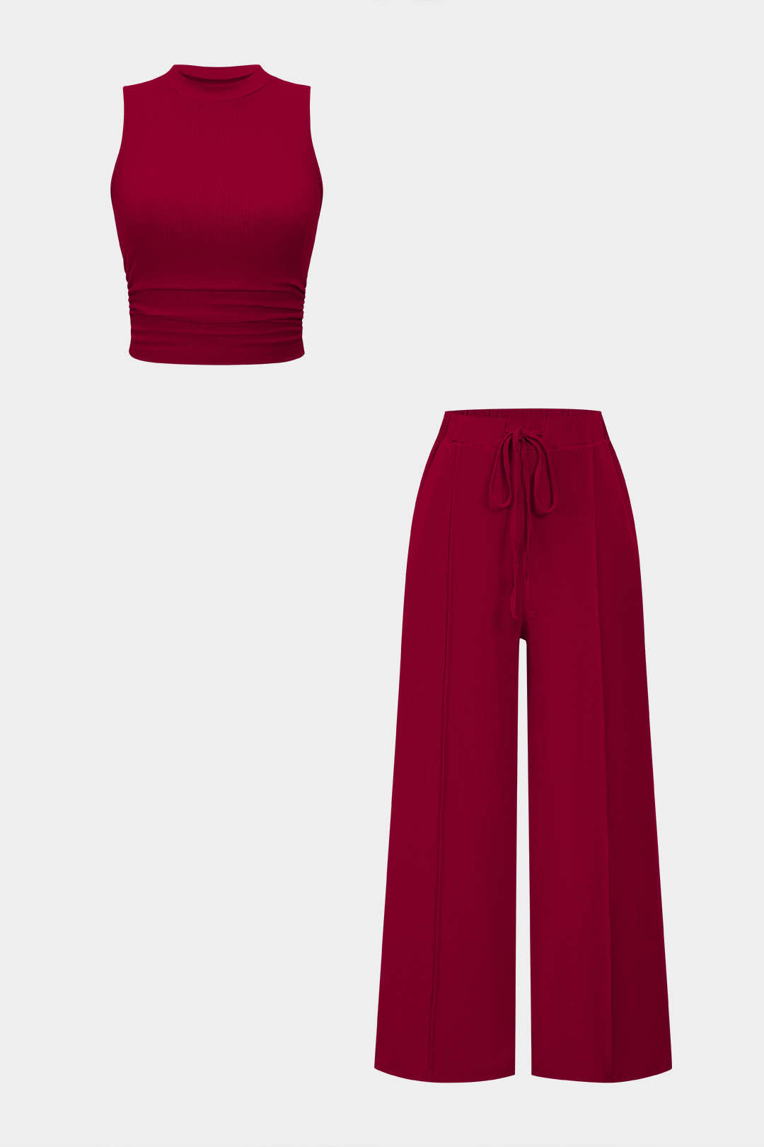 Solid Tank Top And Drawstring Trousers Set