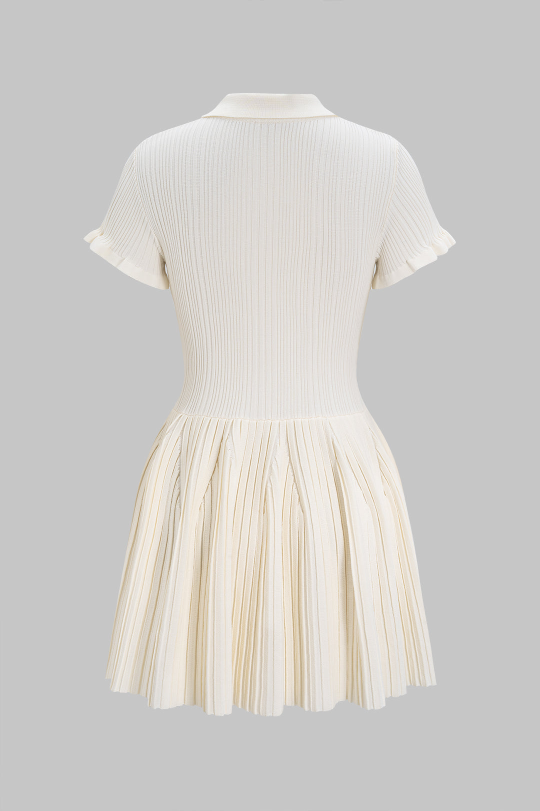Knit Rhinestone Button Pleated Short Sleeve Dress