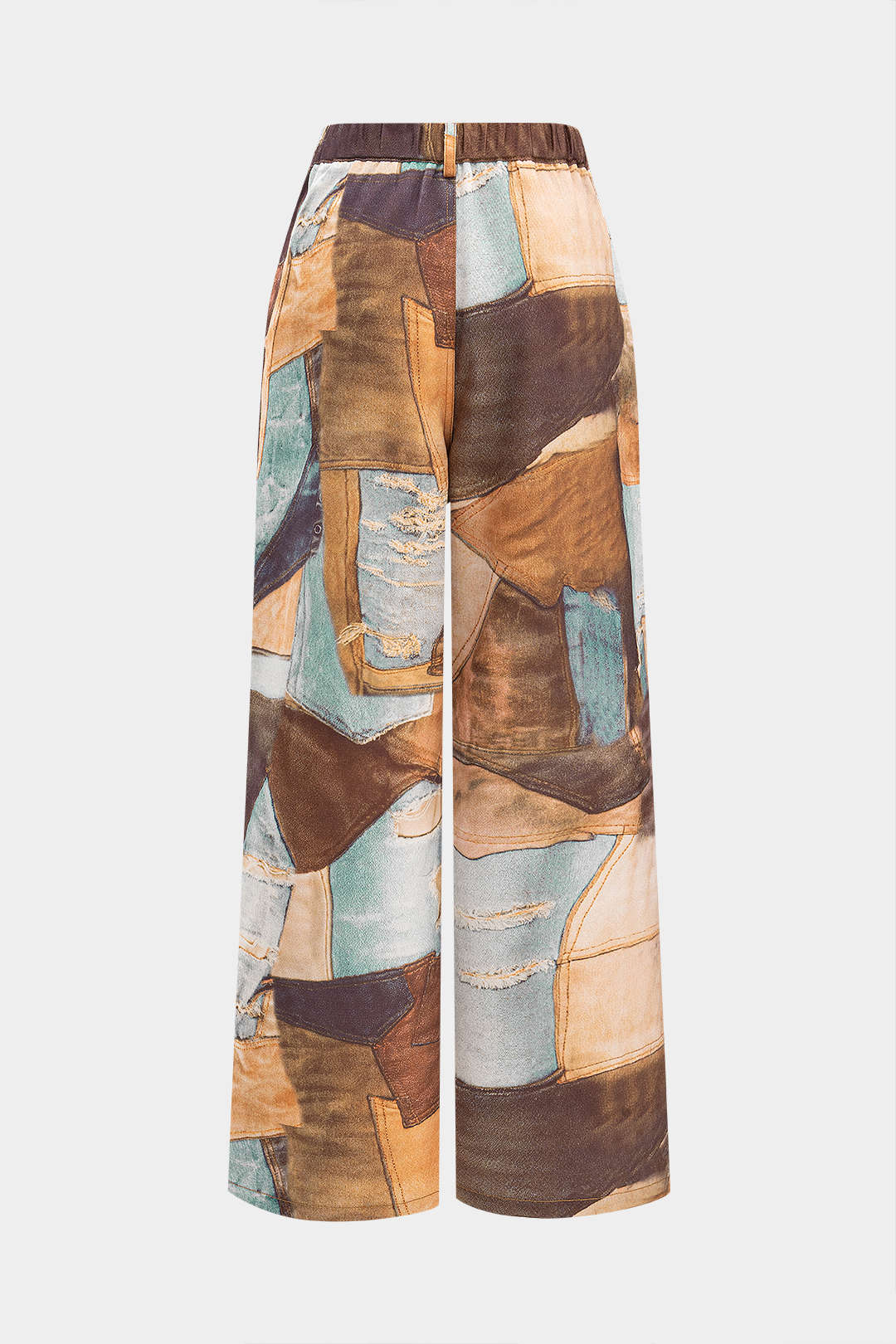 Denim Abstract Print V-Neck Button Tank Top And Wide Leg Trousers Set