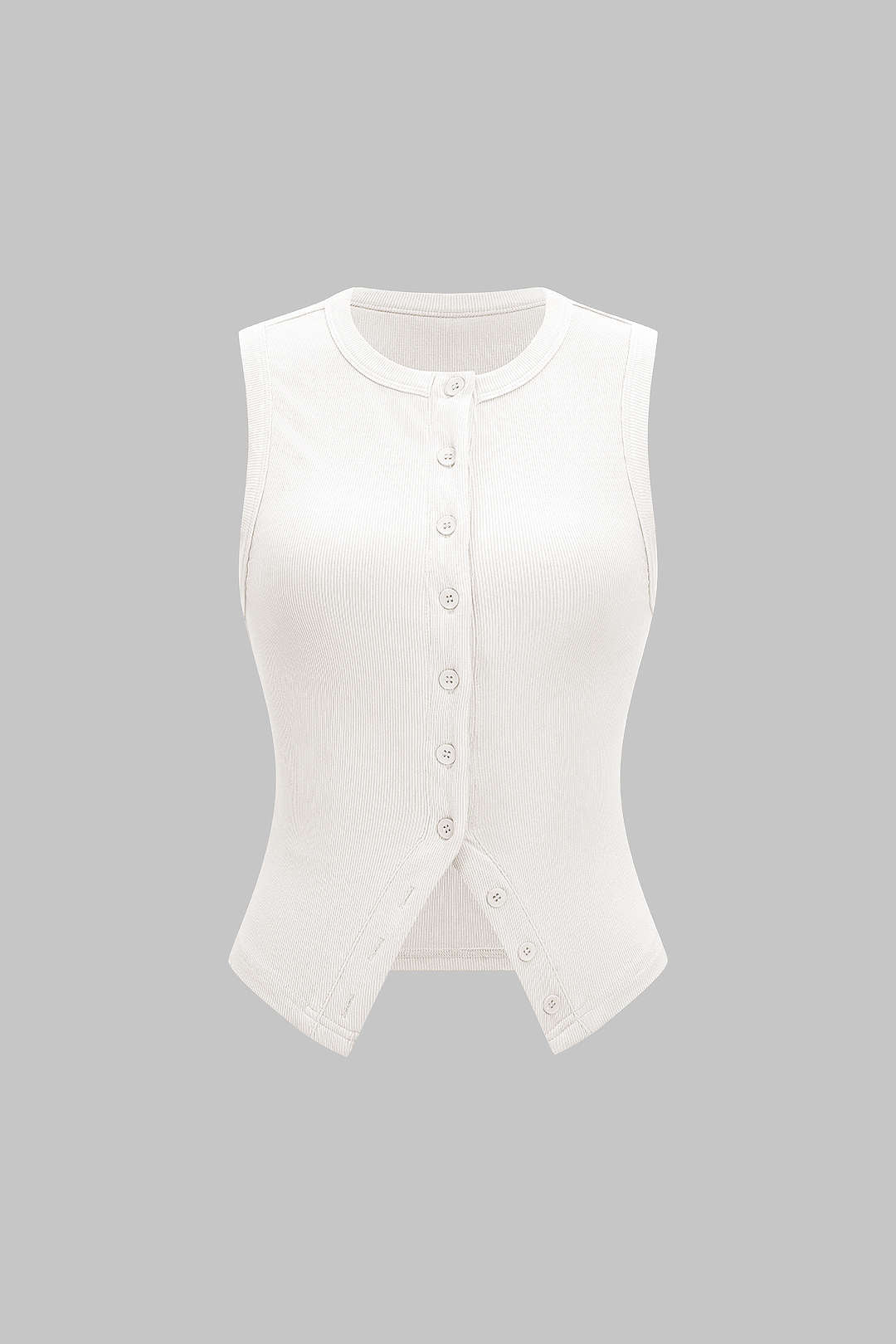 Round Neck Ribbed Button Tank Top