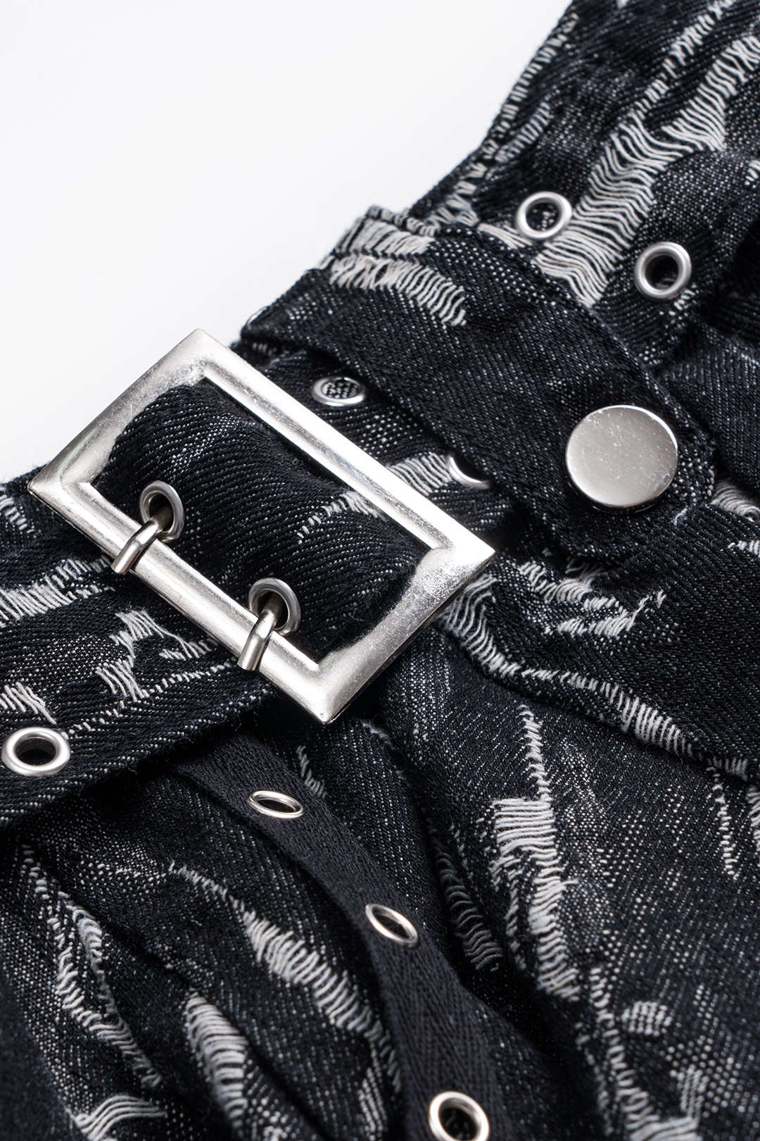 Jacquard Denim Metal Belt Zipper Skirt