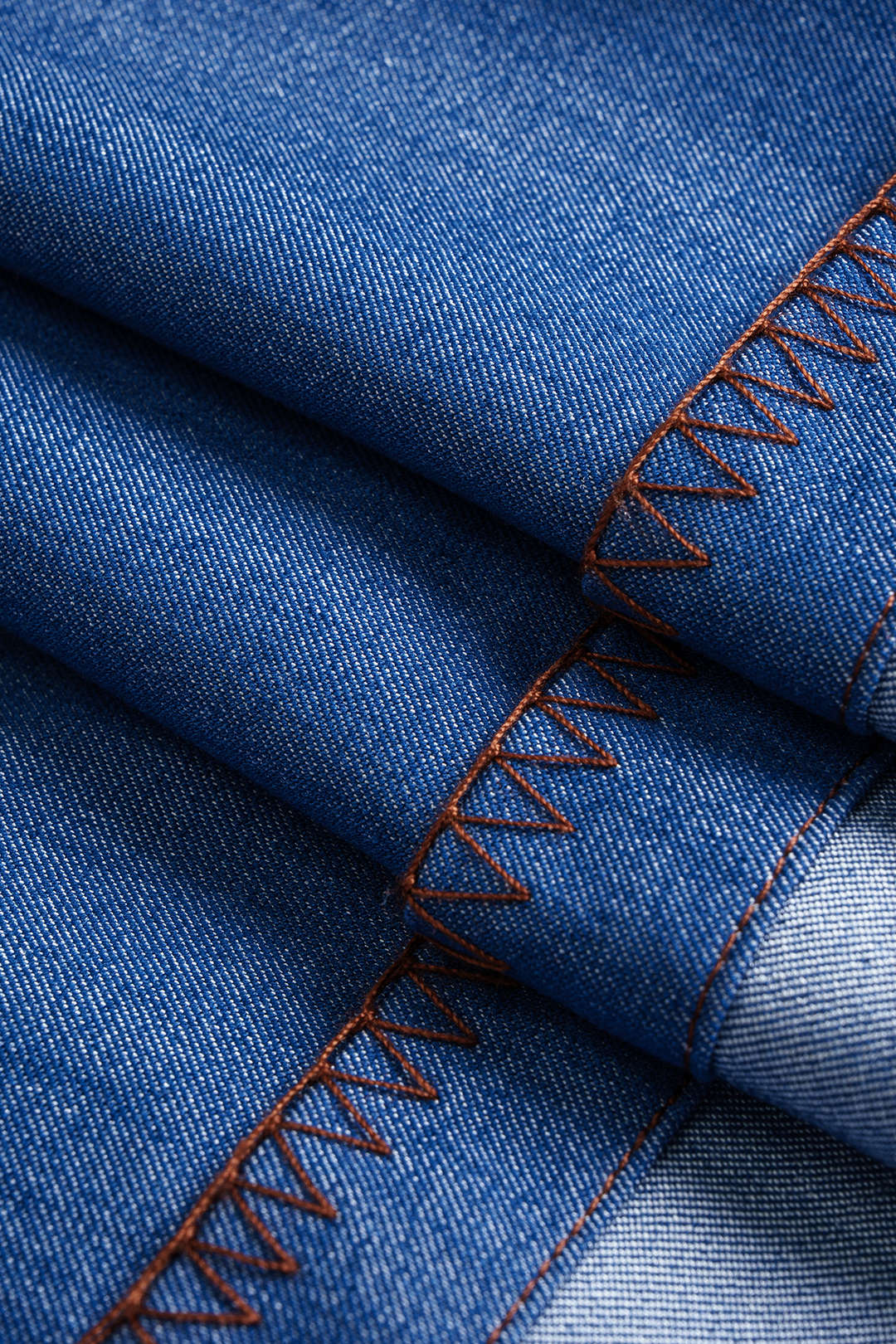 Denim Piping Stitching Cuffed Mini Skirt