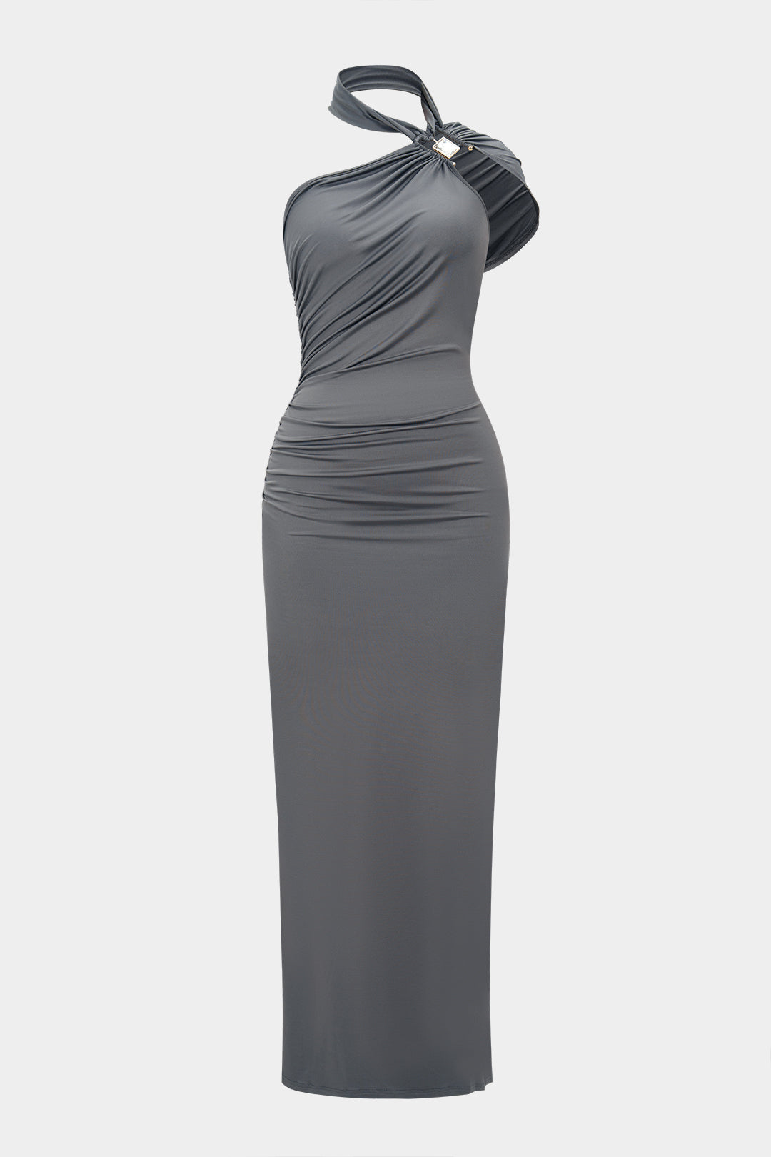Rhinestone Decor Halter Neck One Shoulder Maxi Dress