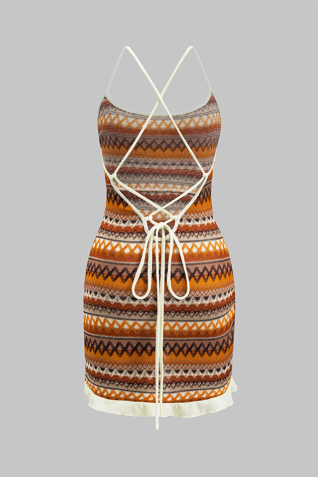 Knit Drawstring Crossed Tie Back Backless Dress