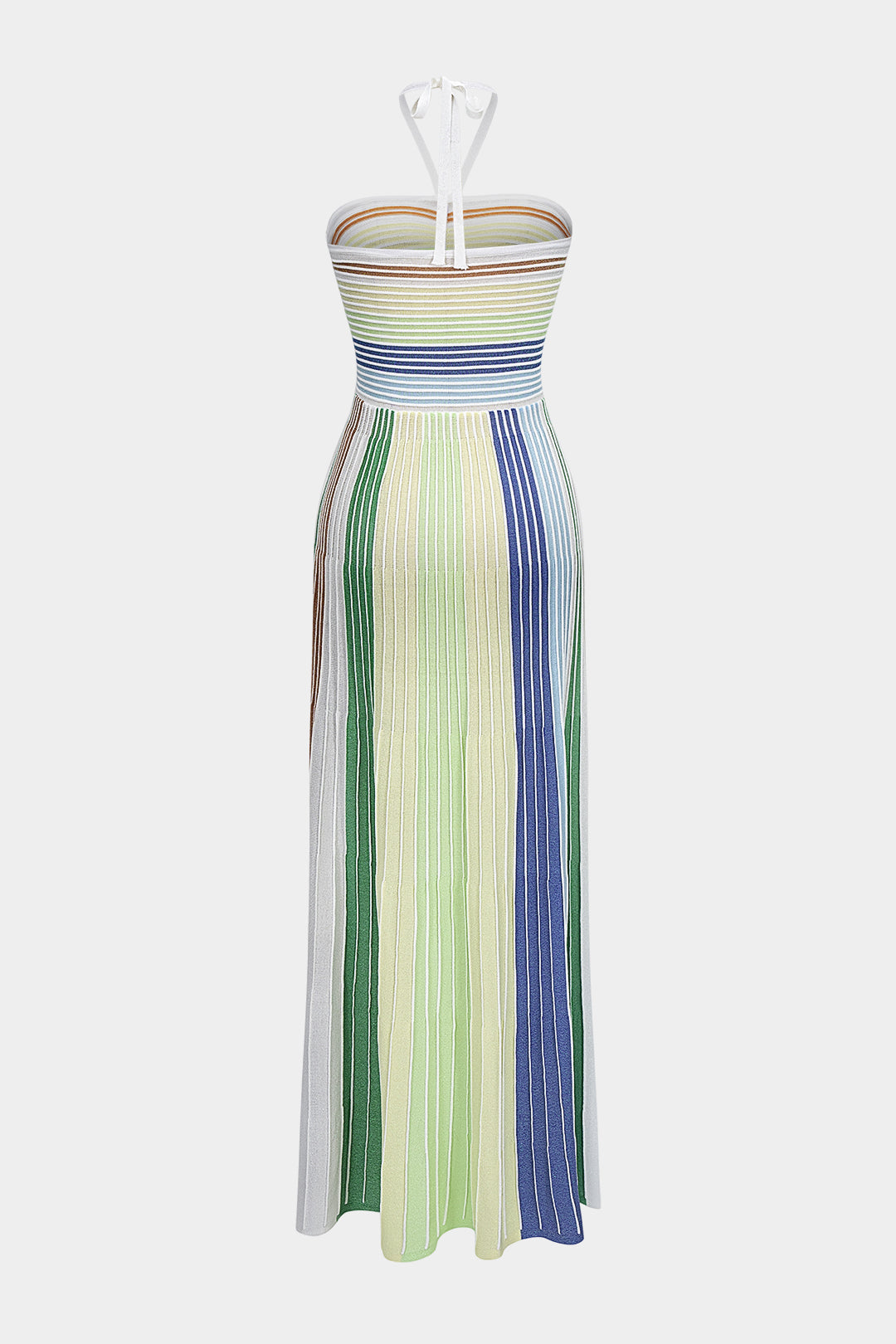 Knit Contrast Stripe Halter Neck Sleeveless Dress