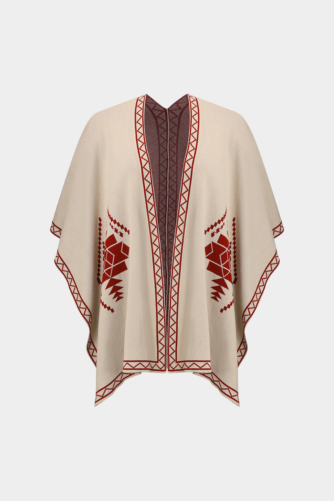 Knit Cape And Mock Neck Long Sleeve Top And Wide Leg Trousers Set
