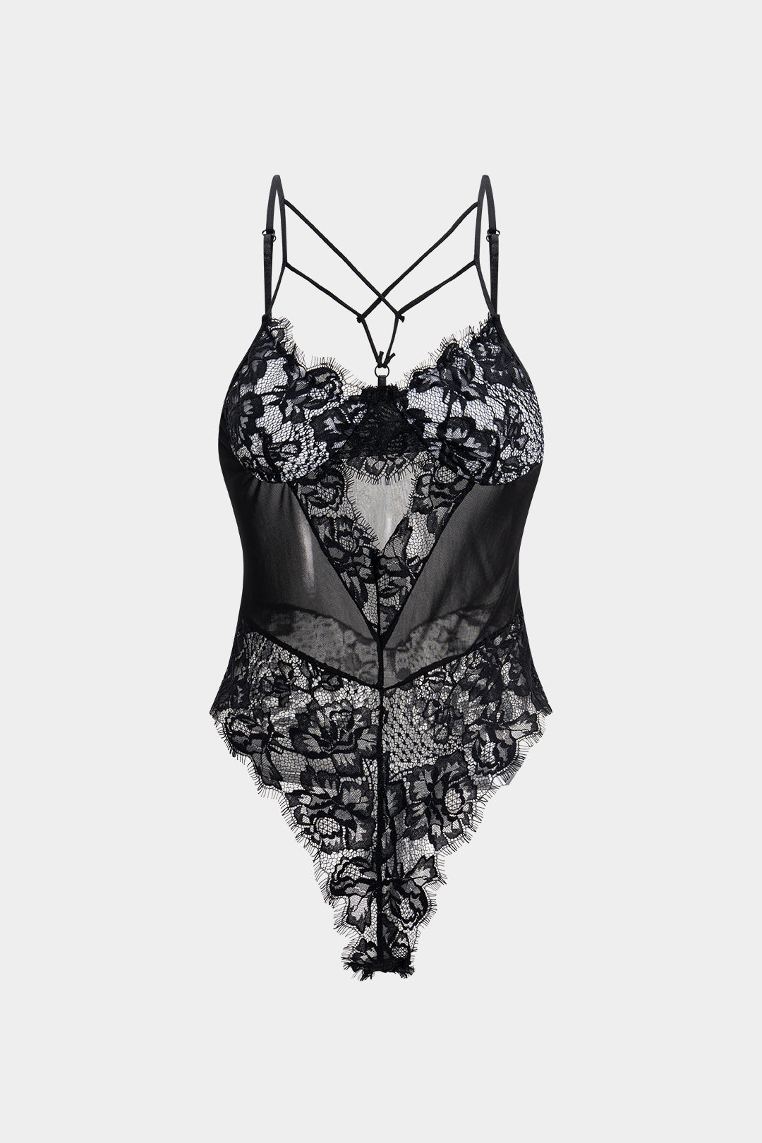 Sheer Crossed Detail Lingerie Bodysuit
