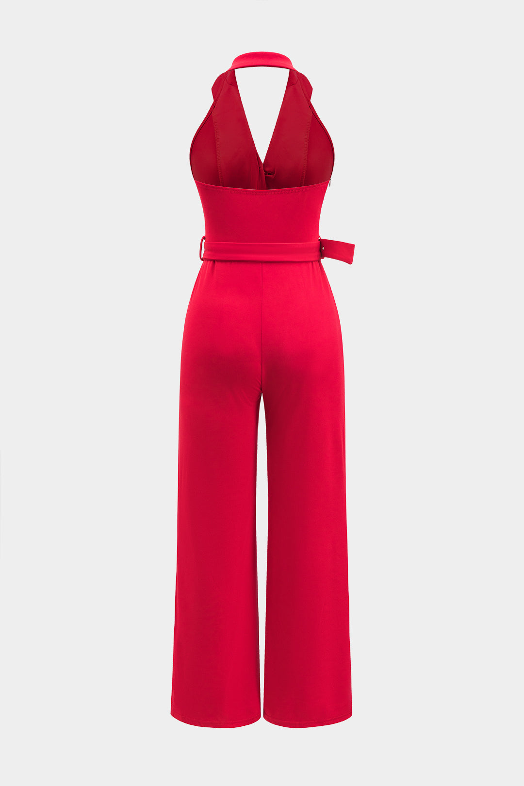 Halter Neck Backless Sleeveless Belted Jumpsuit