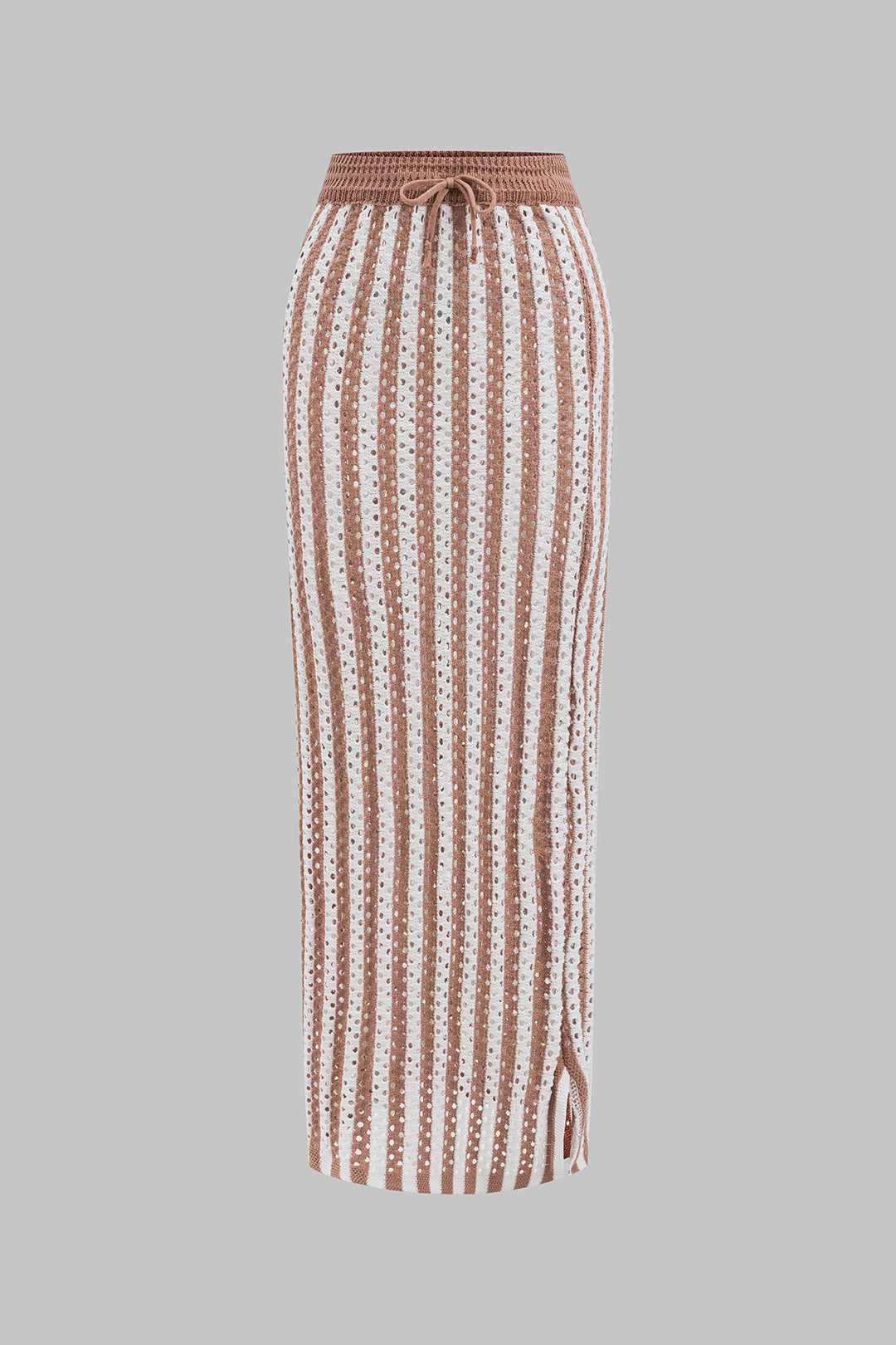 Knit Hollow Out V-Neck Tie-Front Tank Top And Drawstring Slit Skirt Set