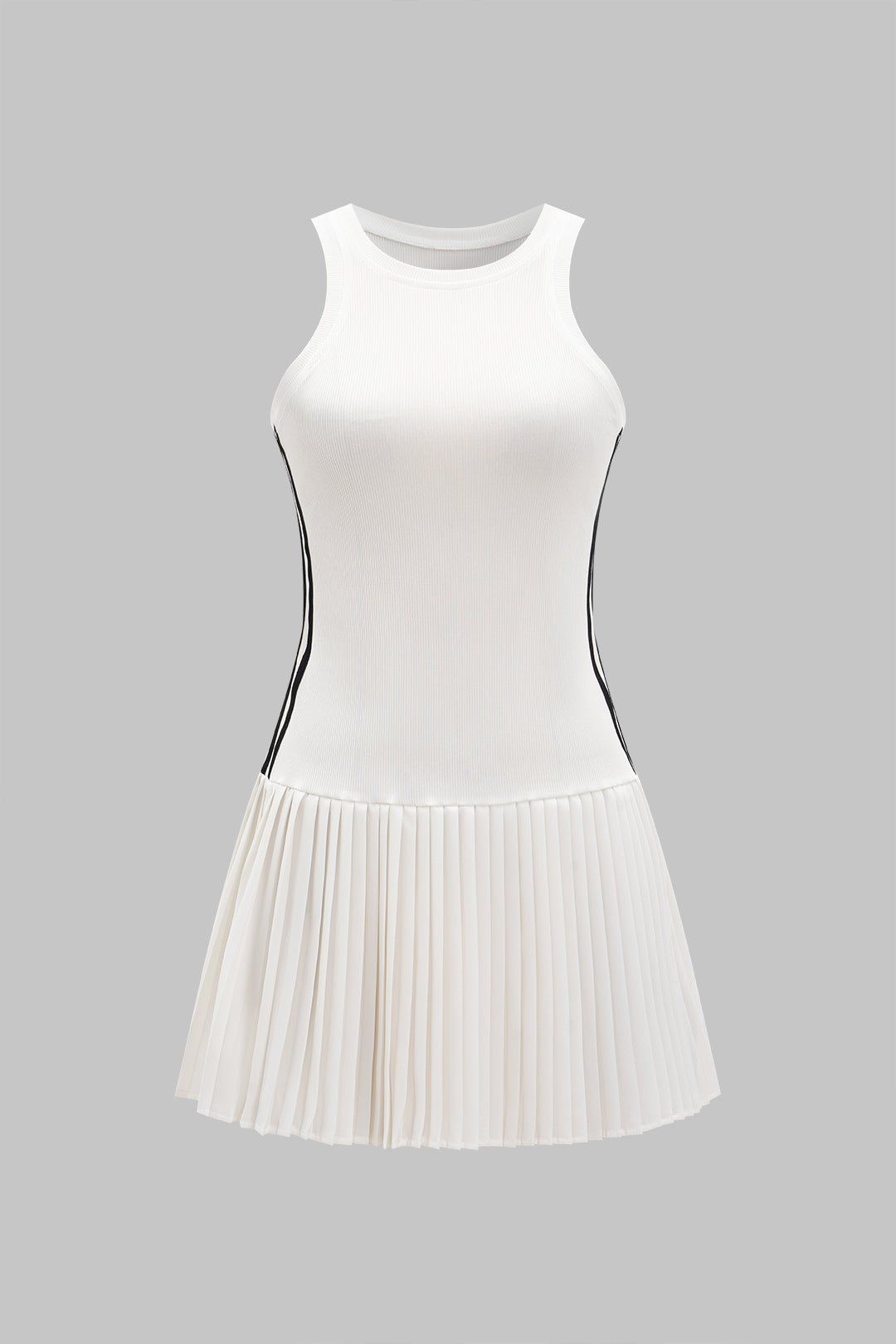 Contrast Stripe Print Pleated Tank Sleeveless Mini Dress