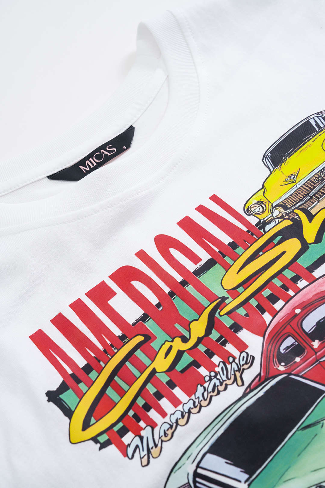 Car Letter Print Round Neck T-Shirt