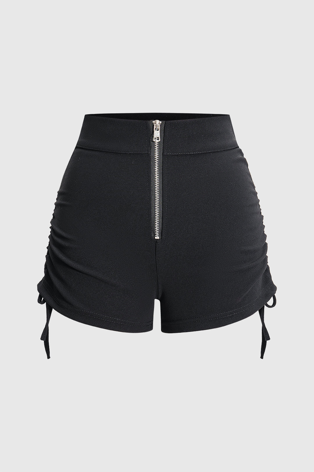 High Waist Drawstring Zipper Detail Shorts