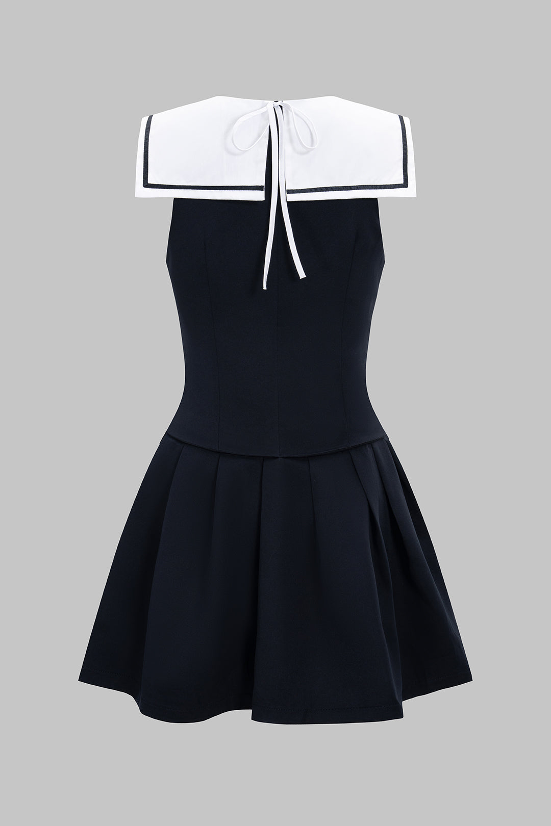 Contrast V-Neck Tie-Up Sleeveless Mini Dress