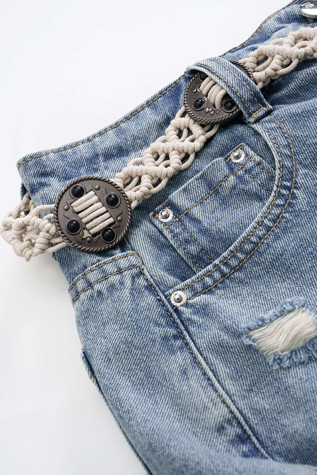 Denim Patchwork High Waist Skirt