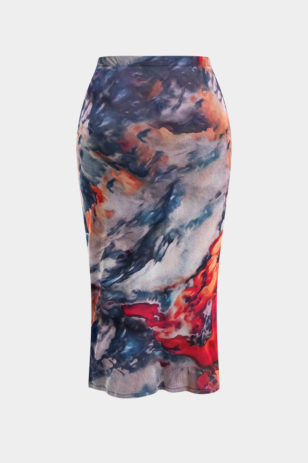 Plus Size Watercolor Print Mesh Slit Skirt