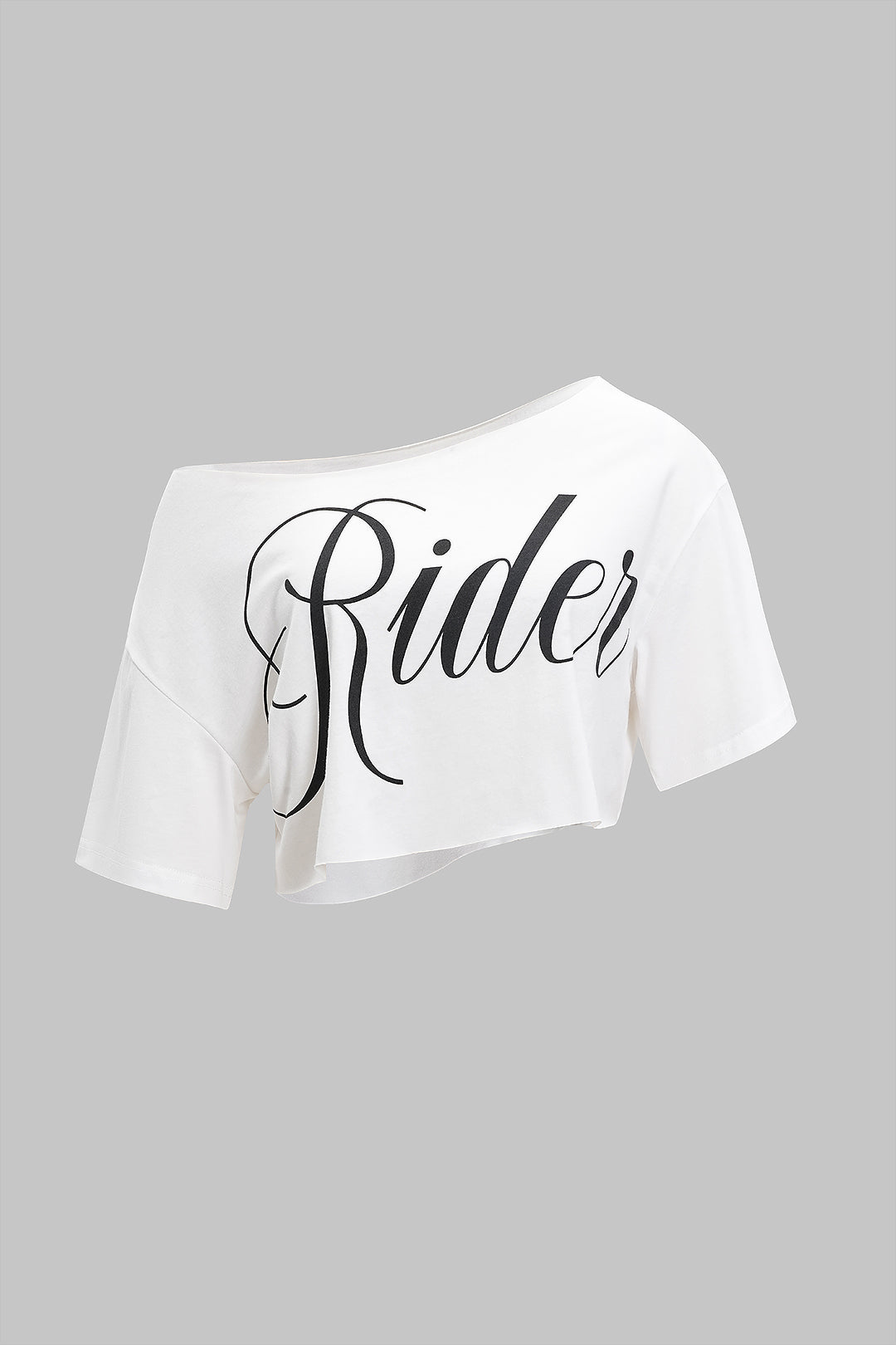 Letter Print One Shoulder Asymmetrical Short Sleeve T-Shirt