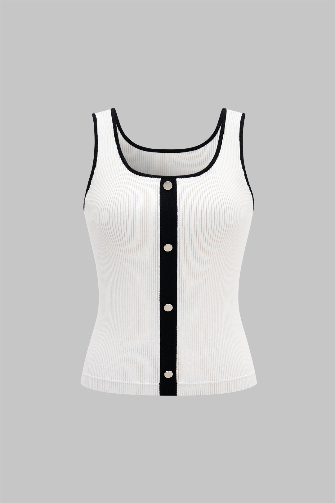 Knit Metallic Metal Button Tank Top