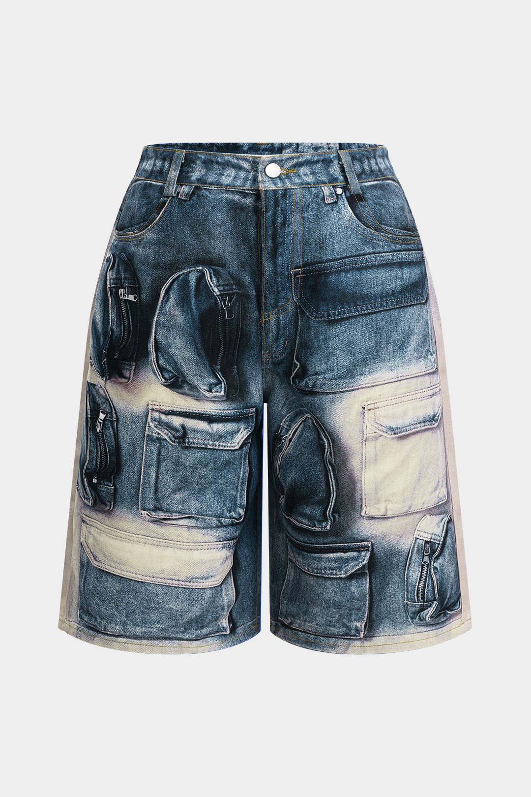 Plus Size Pocket Printed High Waist Shorts