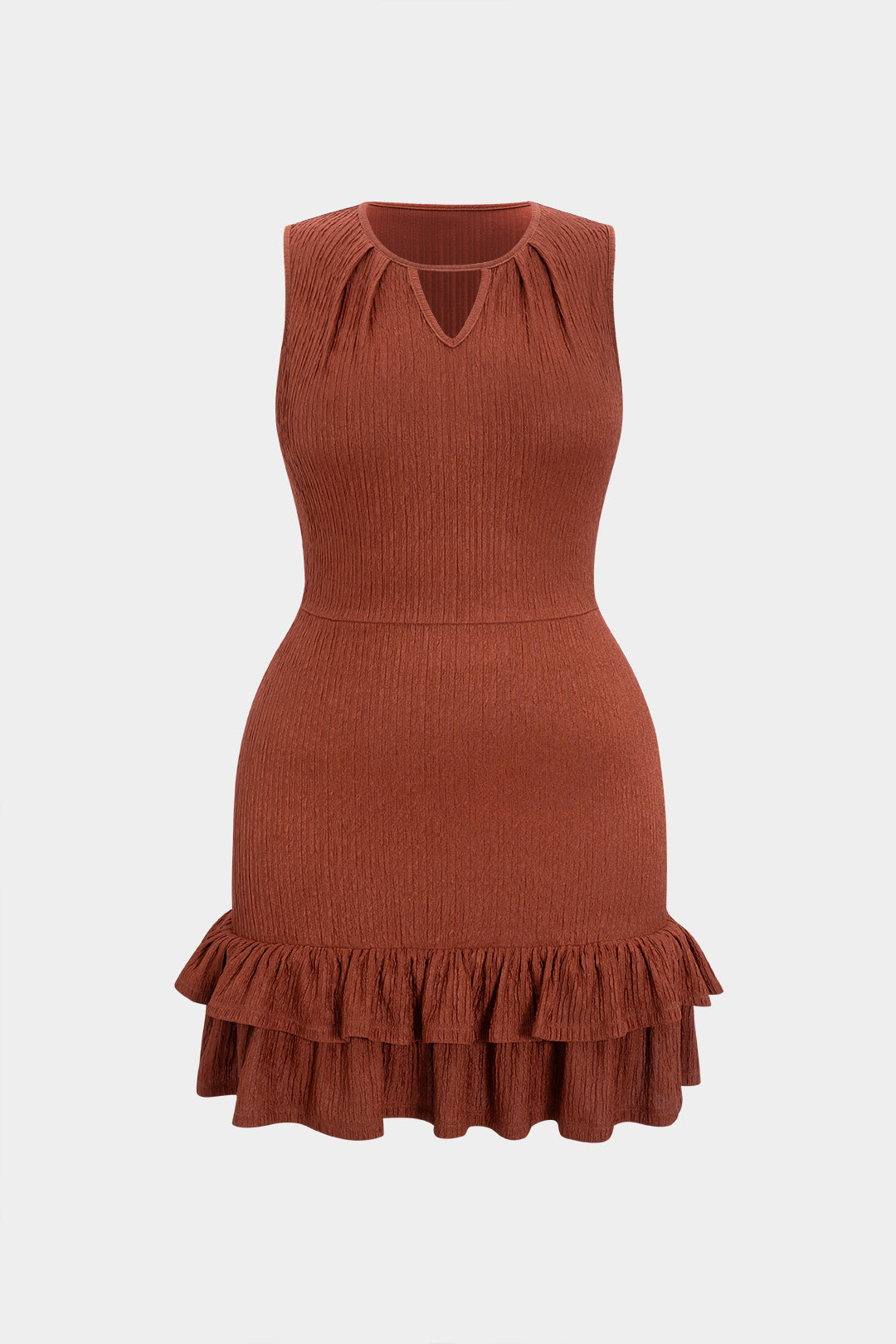 Plus Size Texture Cut Out Ruffle Hem Sleeveless Mini Dress