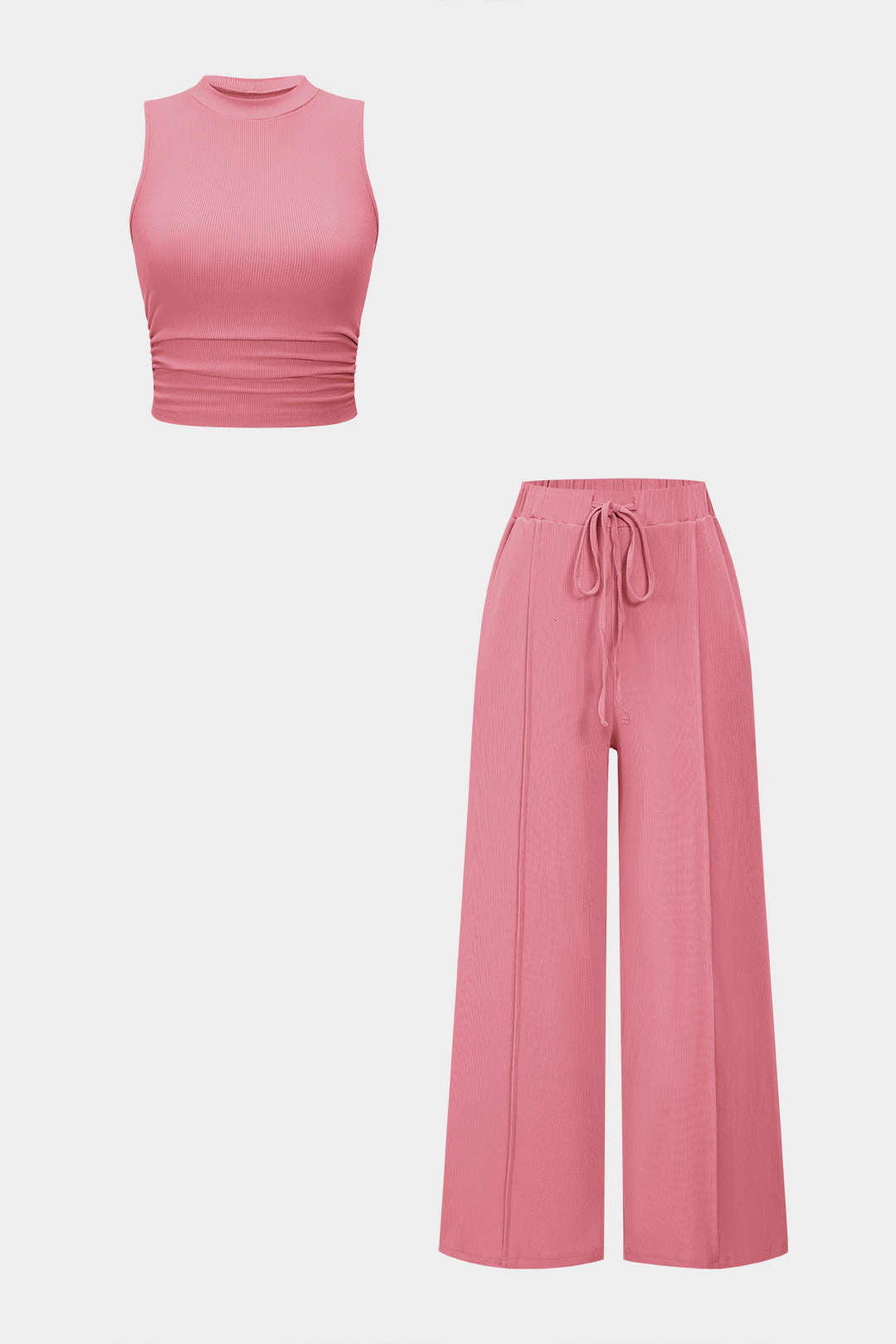 Solid Tank Top And Drawstring Trousers Set