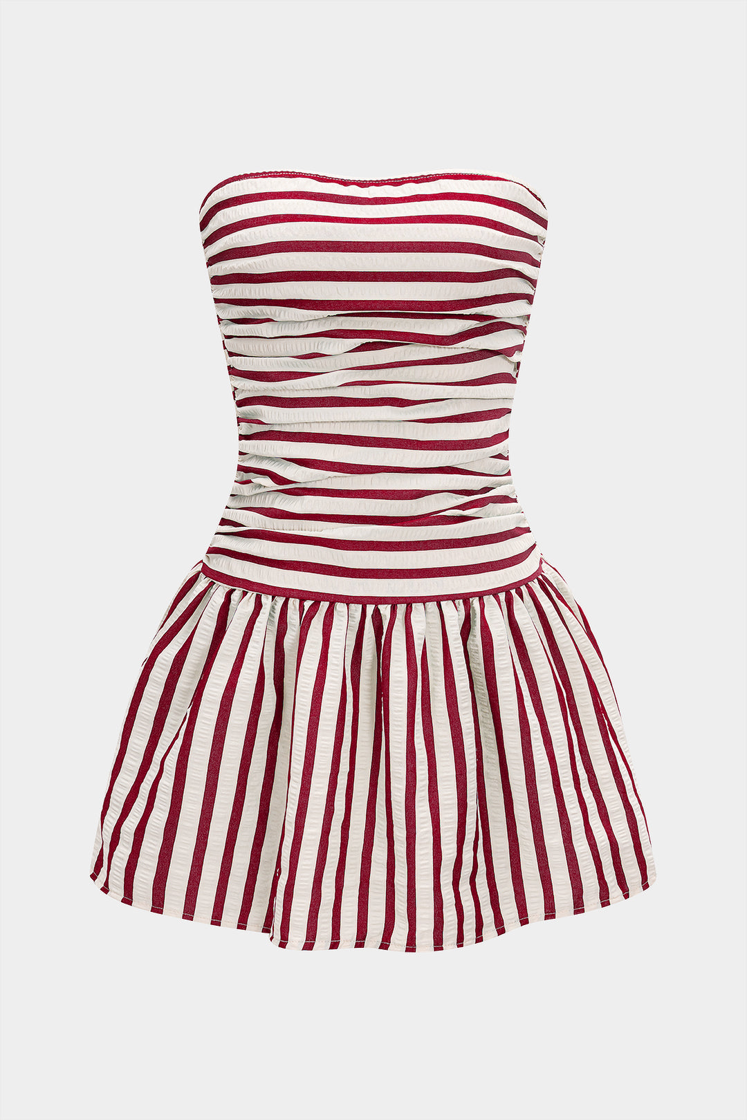 Stripes Print Smocked Strapless Backless Sleeveless Mini Dress