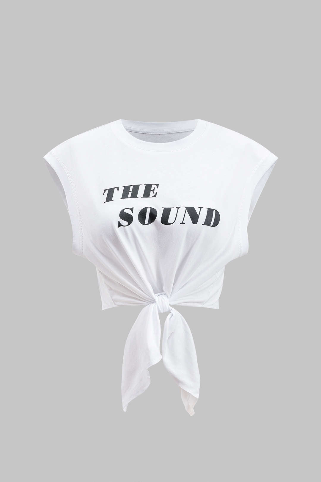 Letter Print Tie Front Round Neck T-Shirt
