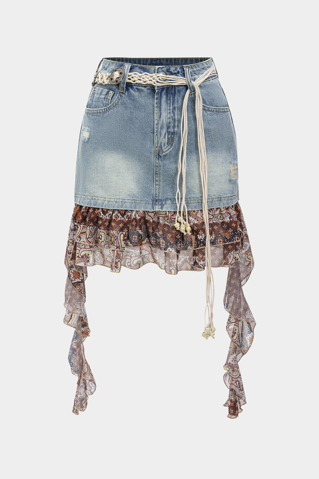 Denim Patchwork High Waist Skirt