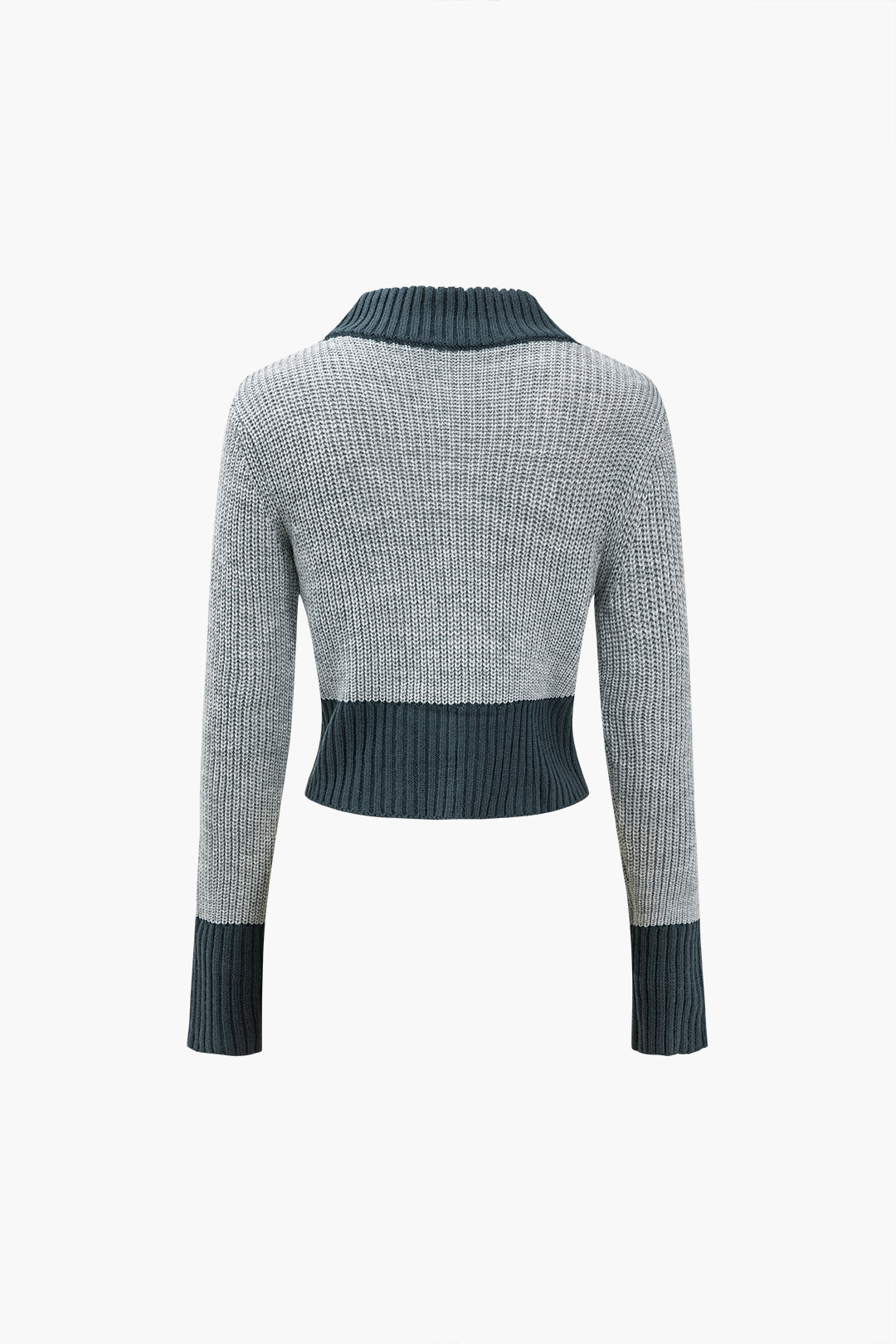 Contrast Zip-Up Knit Sweater And Shorts Set