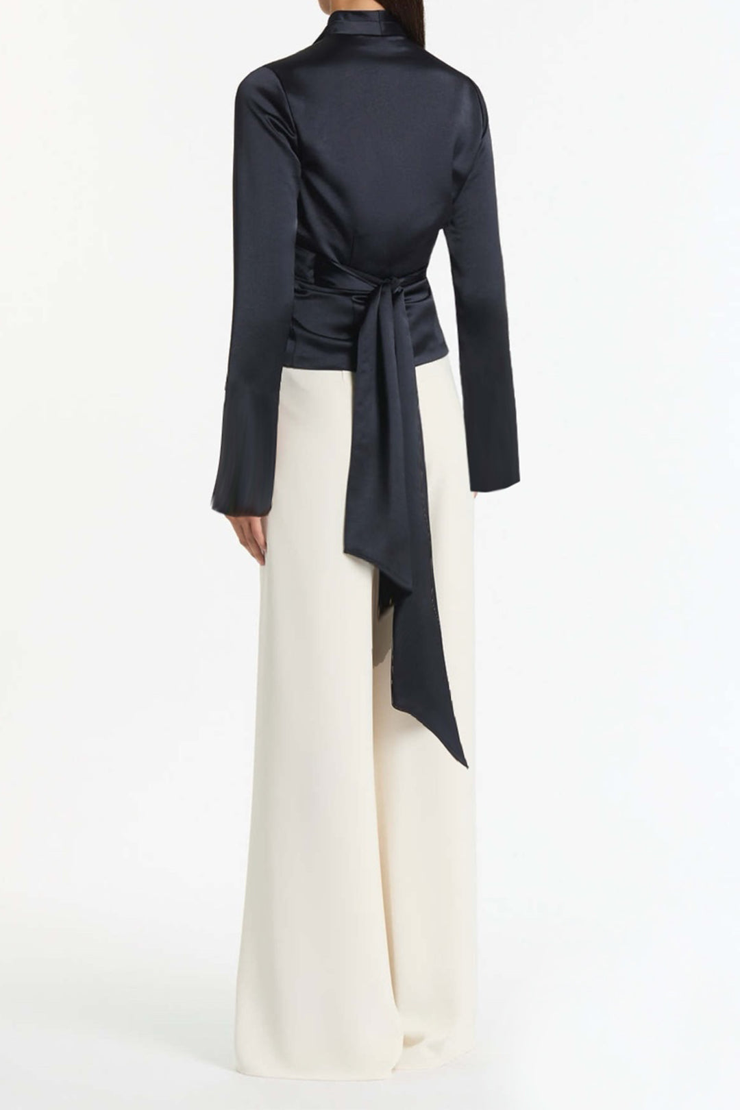 Satin Tie Back Strappy Long-Sleeve Shirt