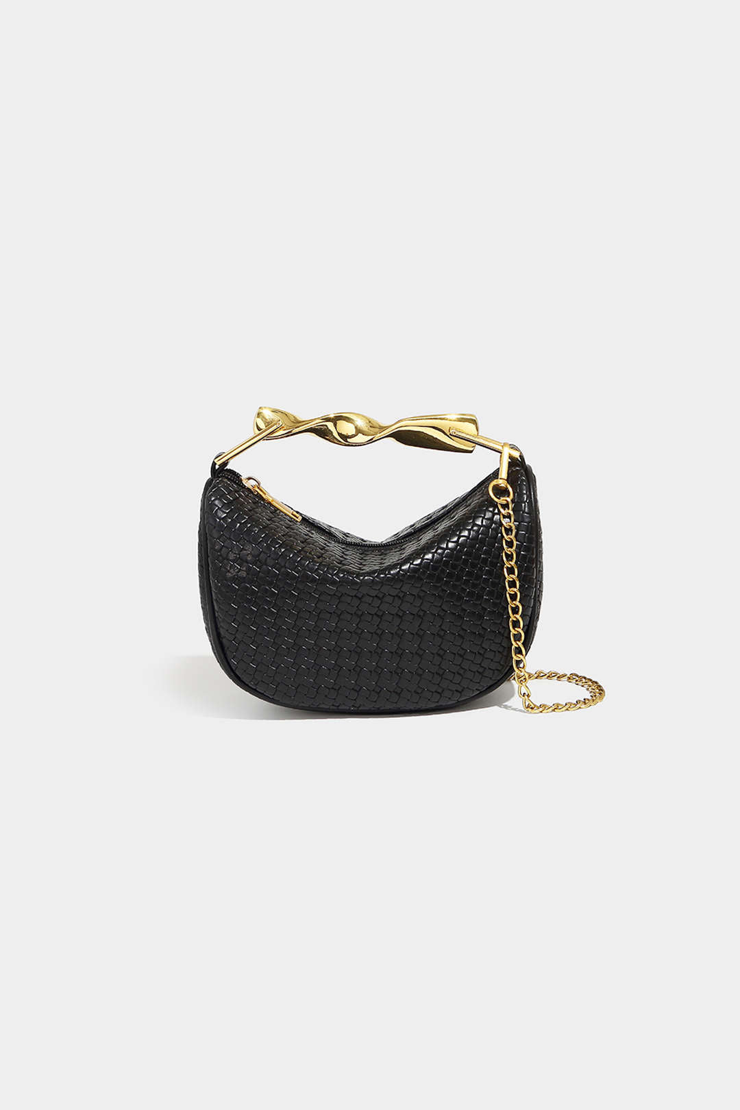 Straw Woven Metallic Chain Strap Tote Bag
