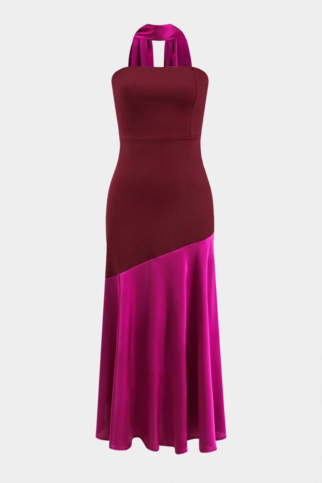 Satin Patchwork Strapless Sleeveless Midi Dress With Tie
