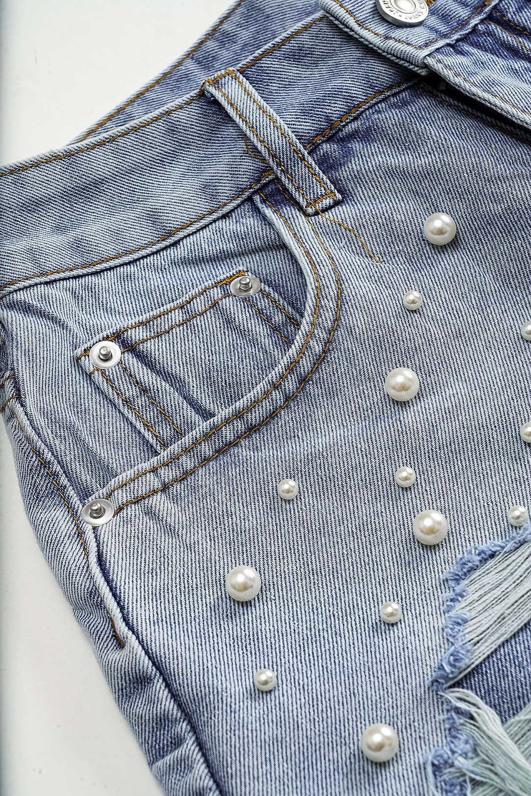 Denim High Waist Beaded Shorts