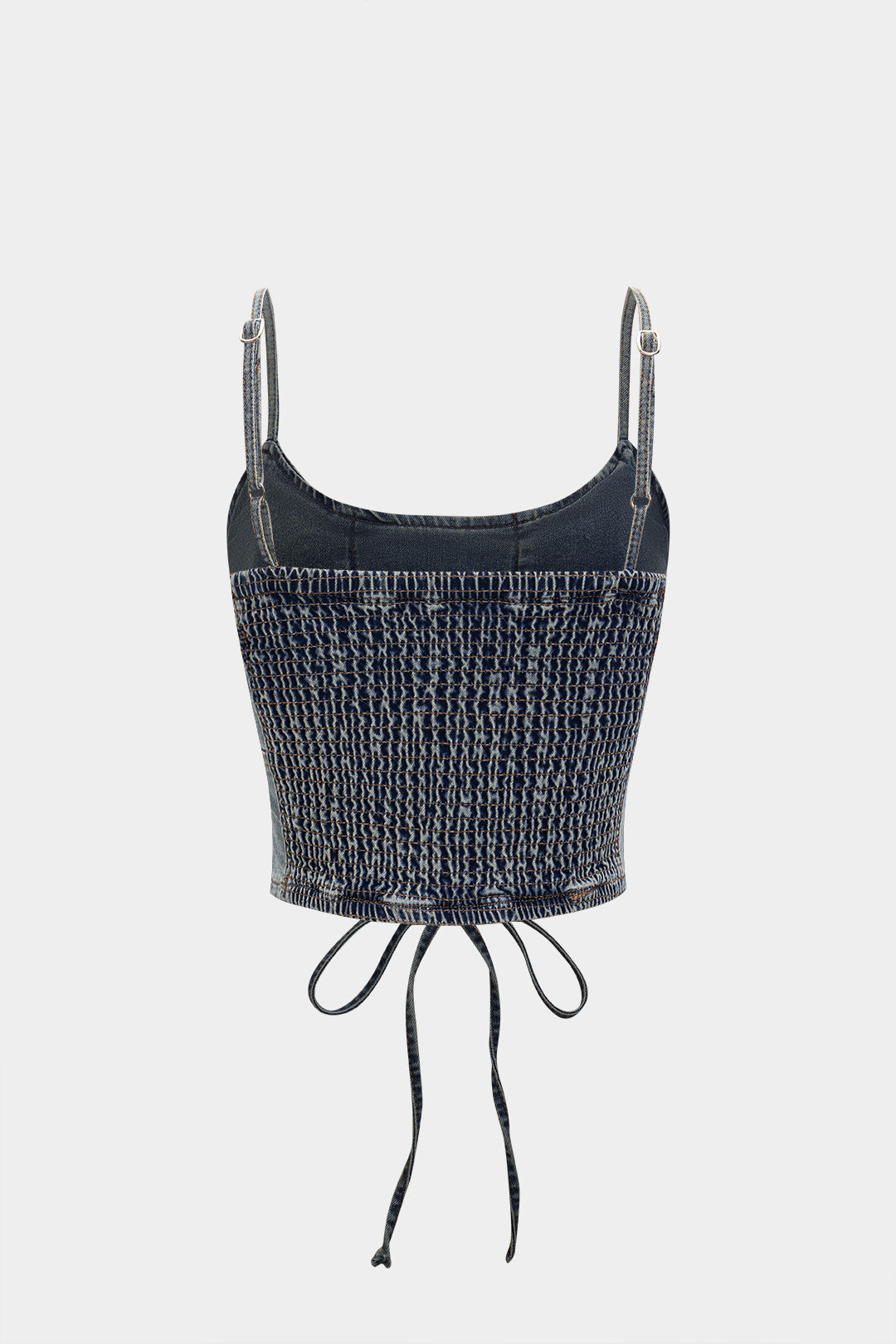 Denim Shirred Tie-Up Cami Top