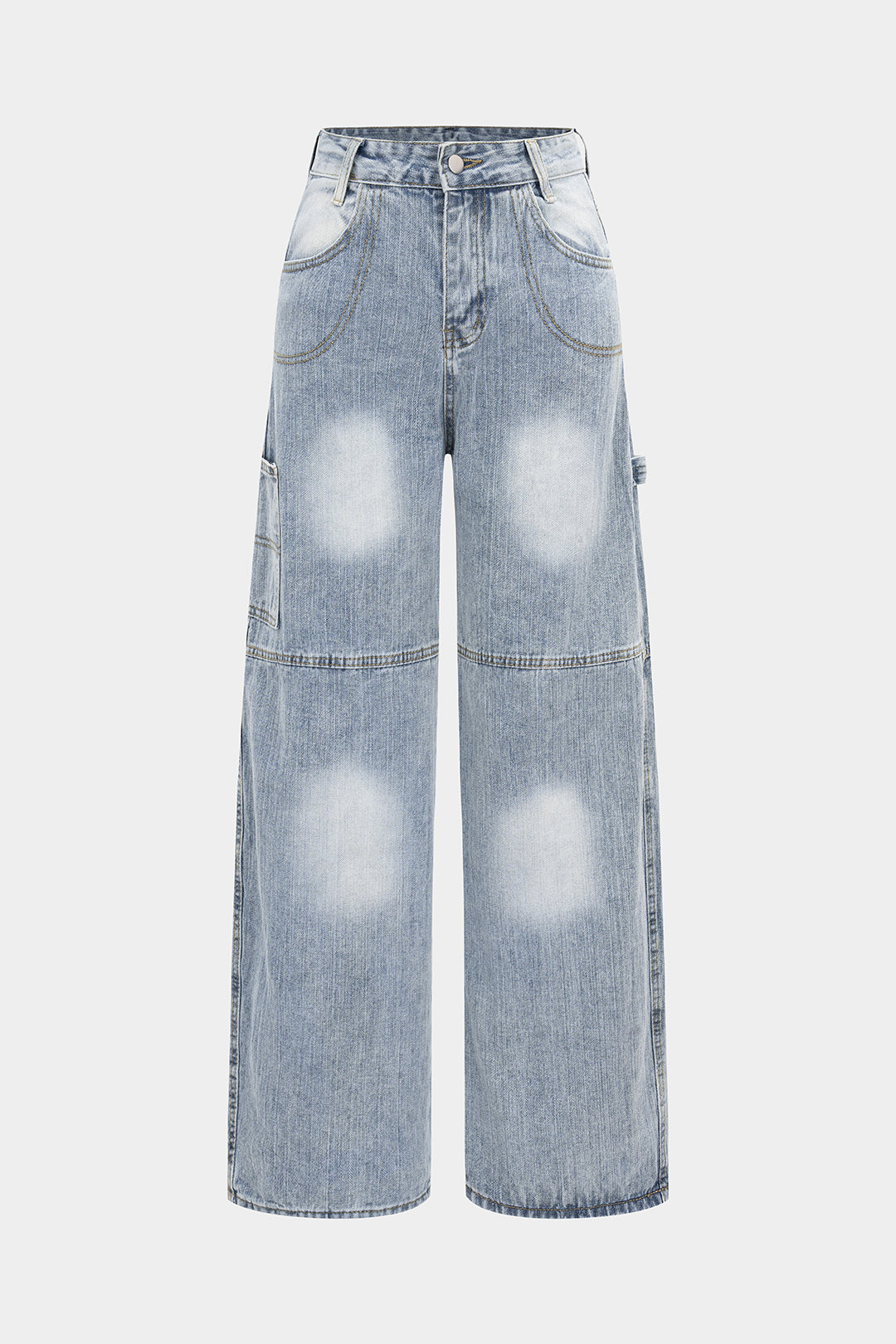 Retro Letter Print Pocket Zipper Jeans