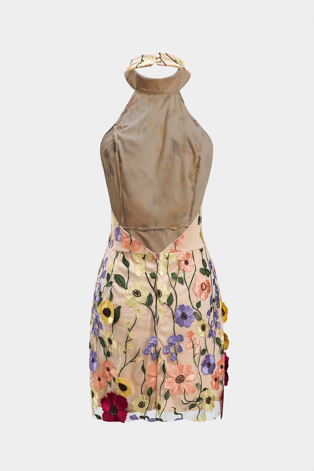 Jacquard Halter Neck Backless Sleeveless Mini Dress