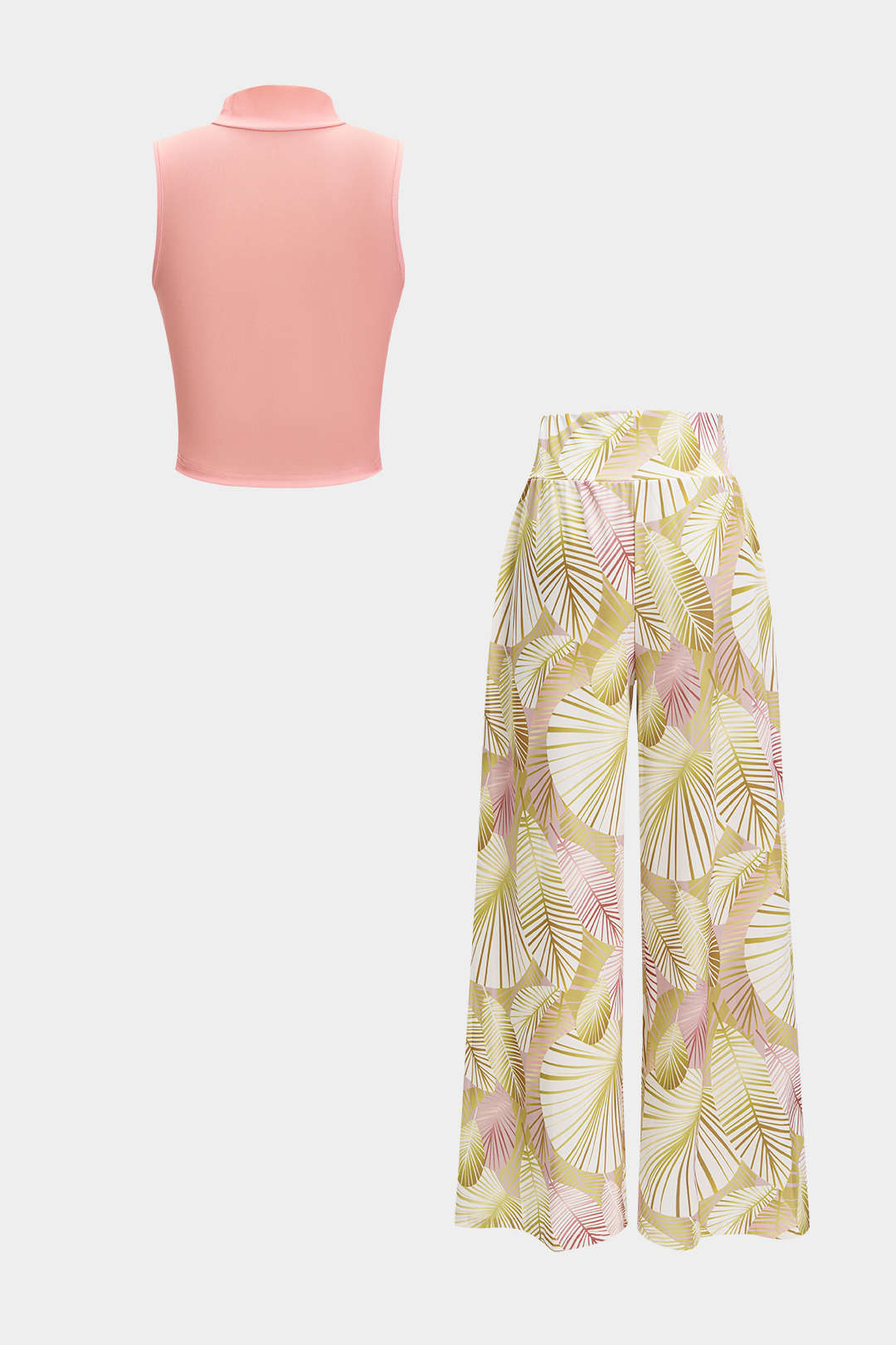 Sleeveless Tank Top And Geometric Pattern Trousers Set