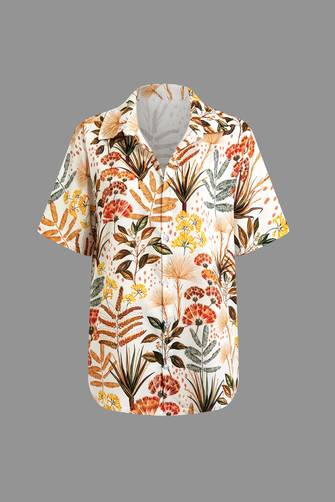 Leaves Print Tie Front Shirt And Shorts Set