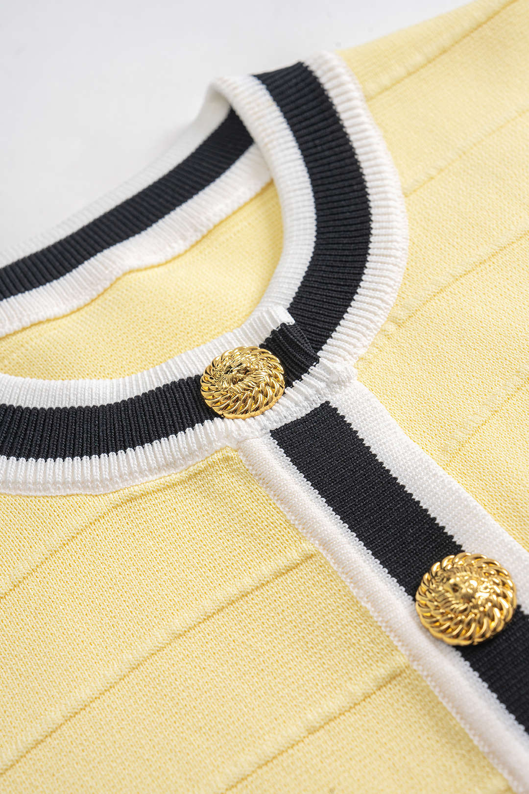 Knit Stripes Print Contrast Button Short-Sleeve Top