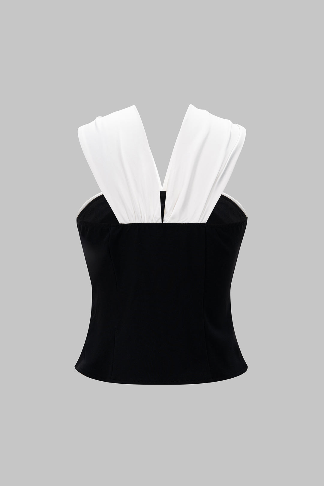 Ruched Contrast Twist Knot Short-Sleeveless Top
