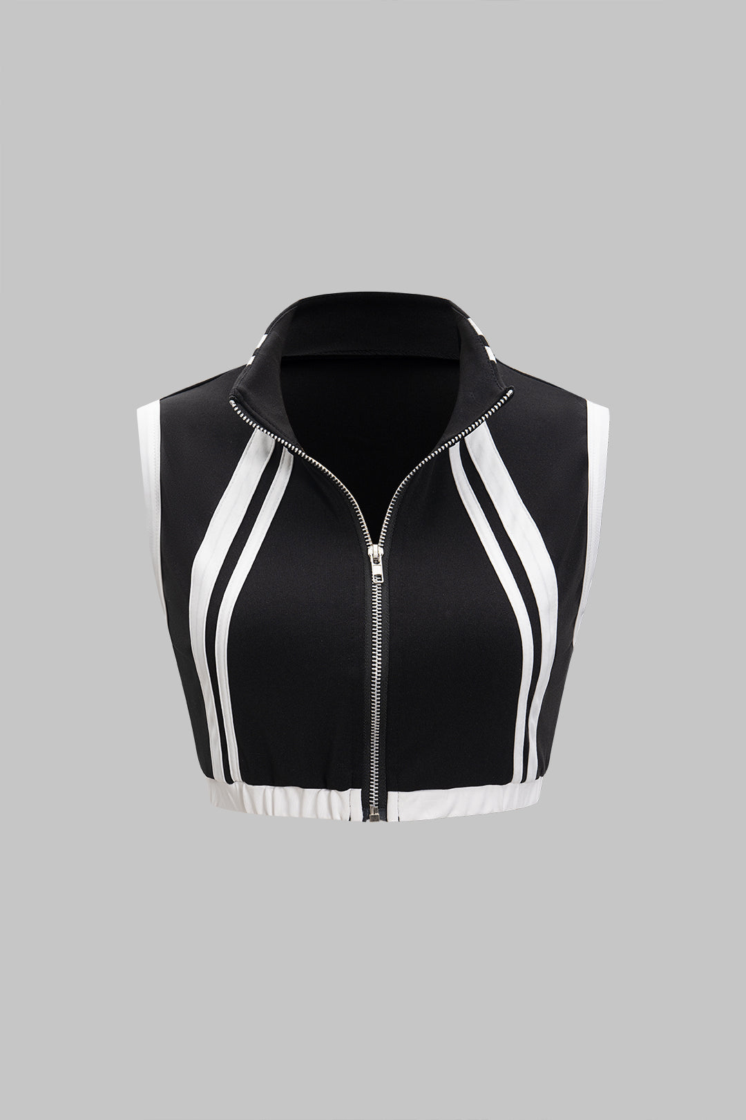 Contrast Zipper Tank Top And Tie-Up Skirt Set