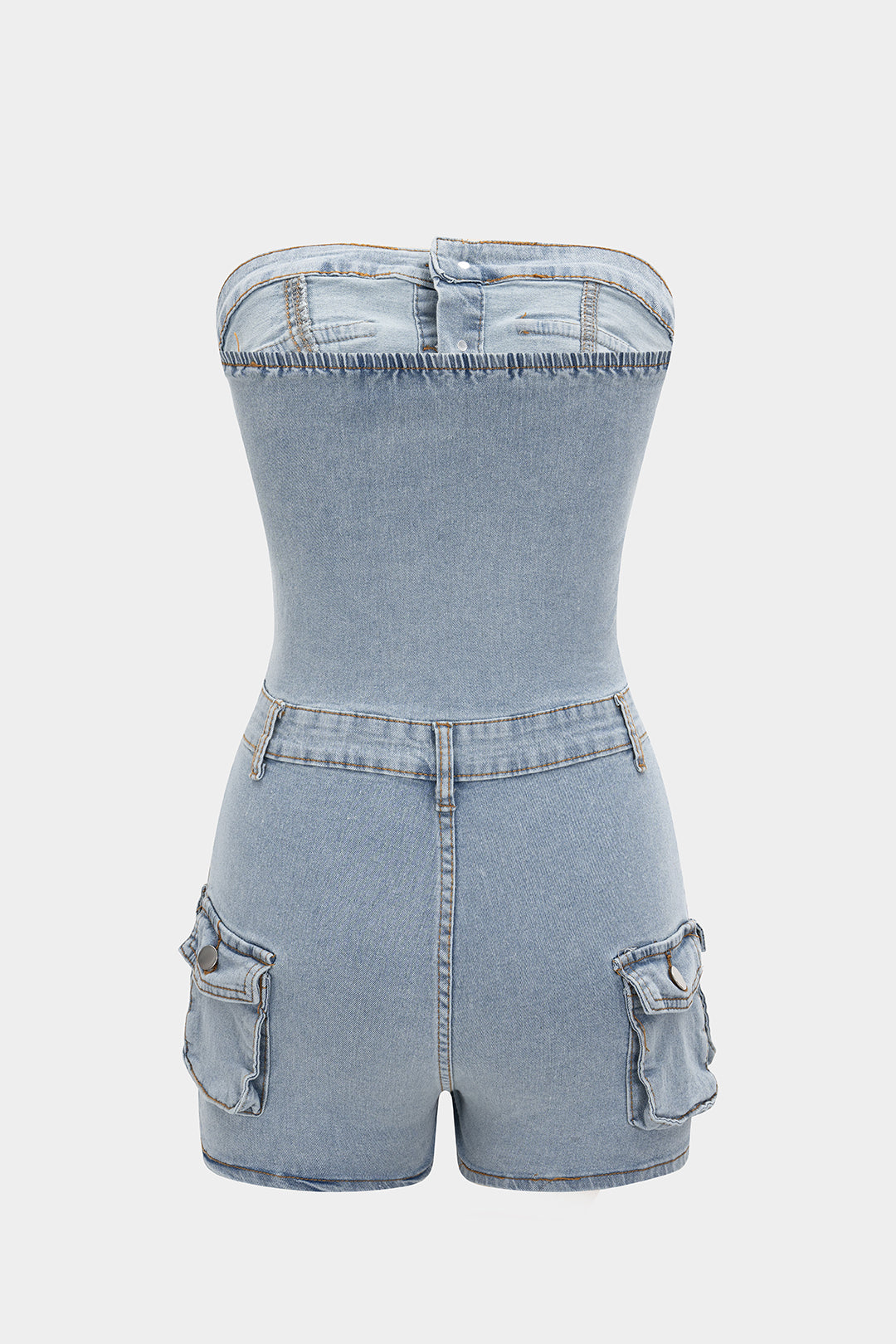 Strapless Button Denim Romper