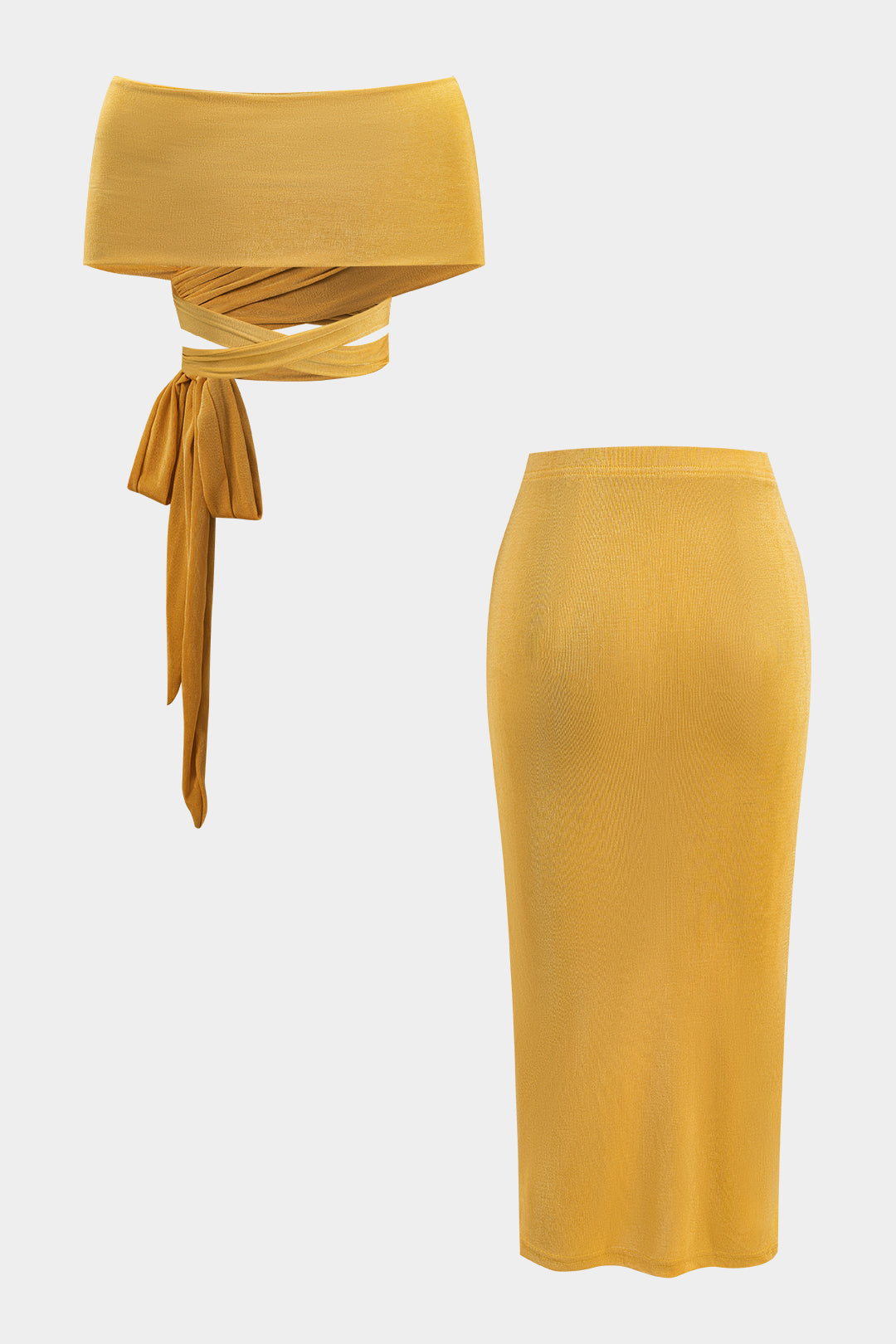 Crossed Tie-Up Knotted Wrap Off Shoulder Top And Skirt Set