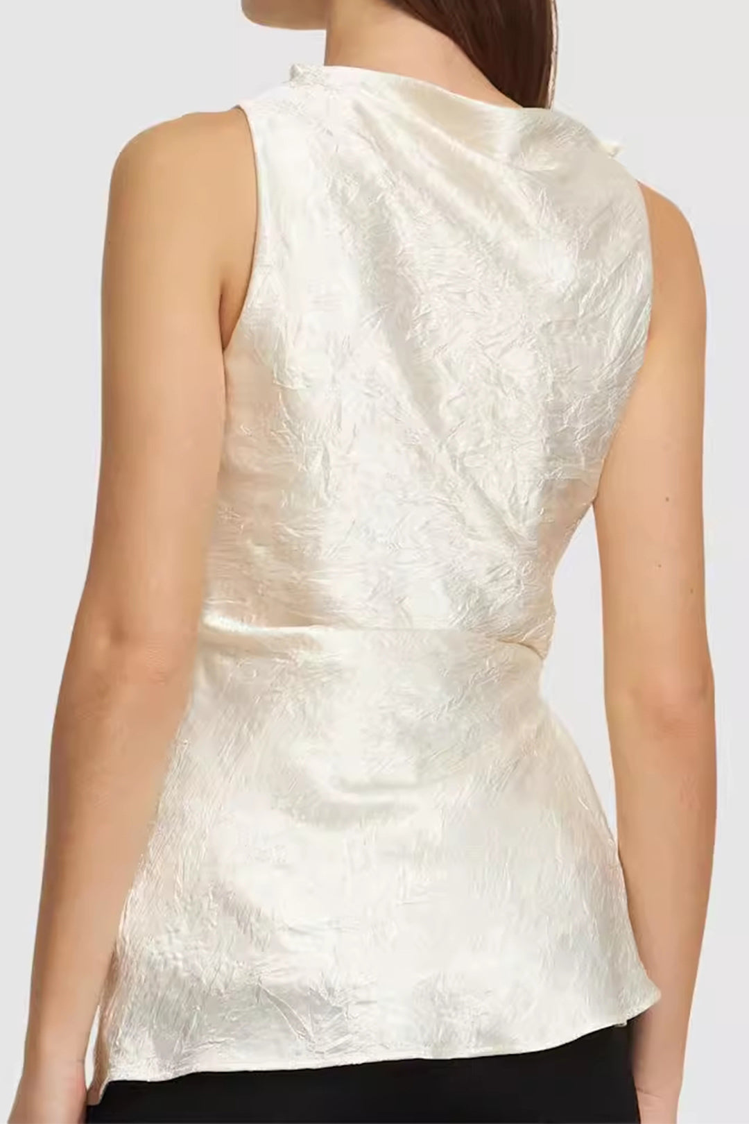 Satin Asymmetrical Ruched Short-Sleeve Shirt